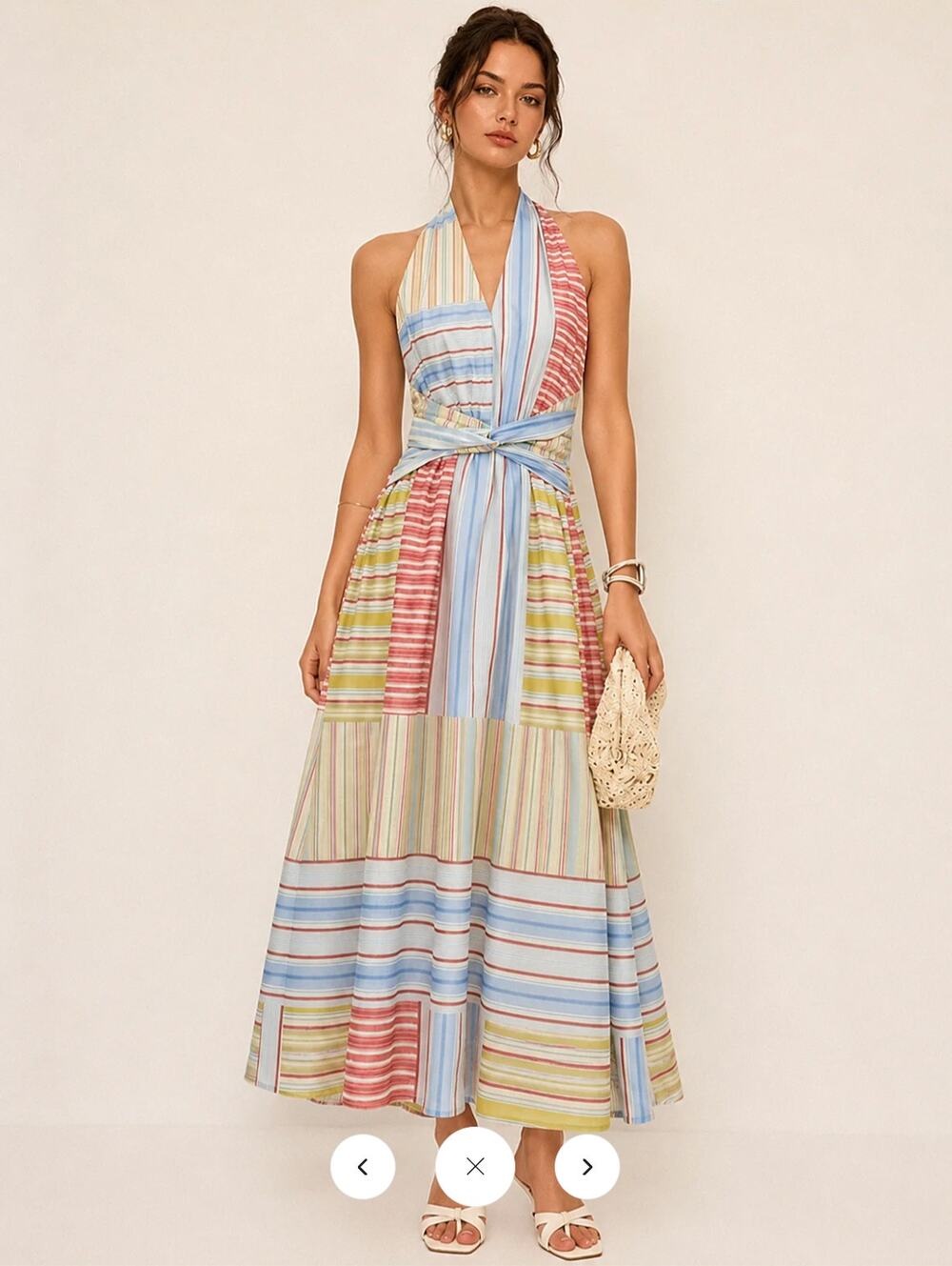 NWT Commense Color Stripe Tie-Back Midi Dress Sz M